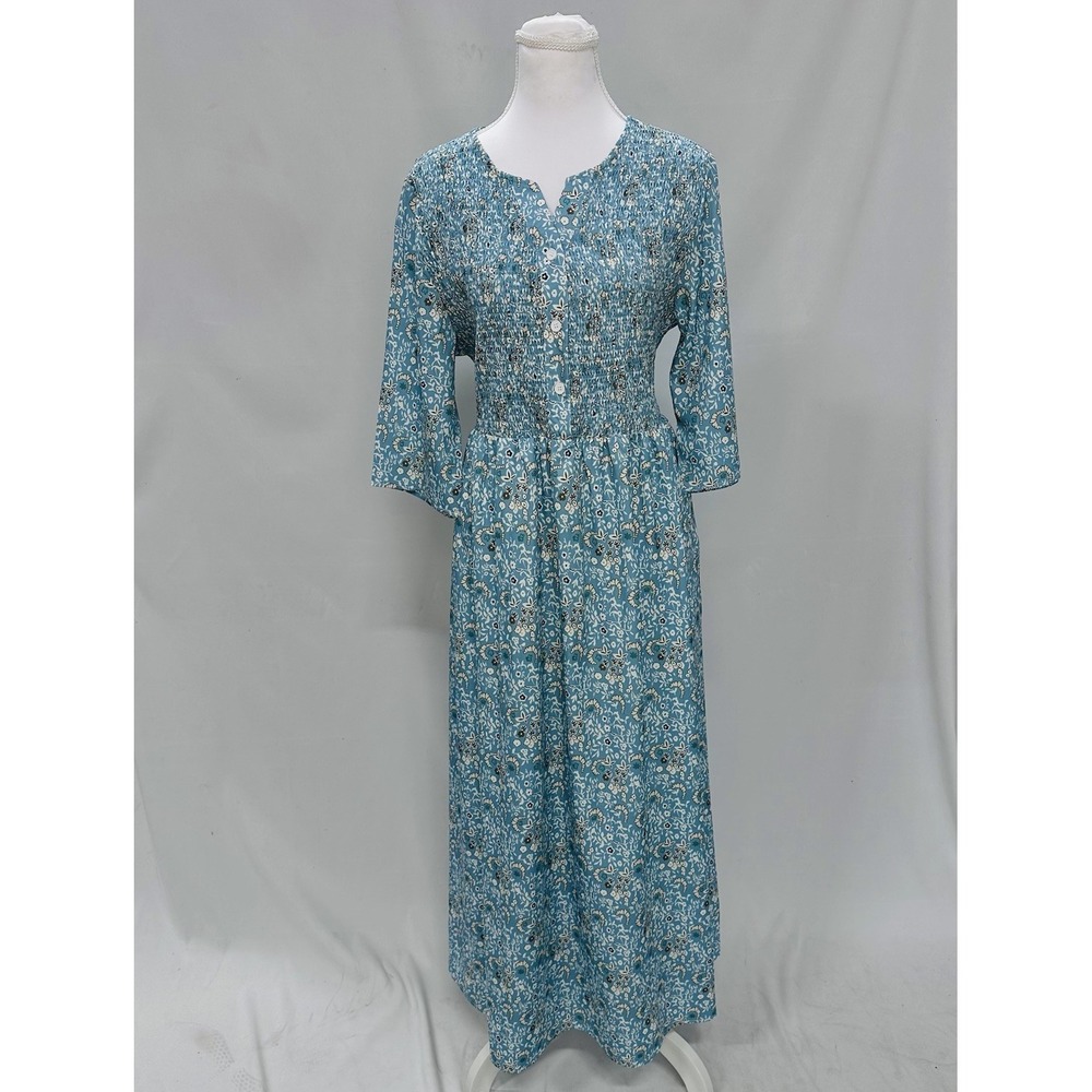 Unbranded Smocked Floral Prairie Maxi Dress Blue Cottagecore Size XL Romantic